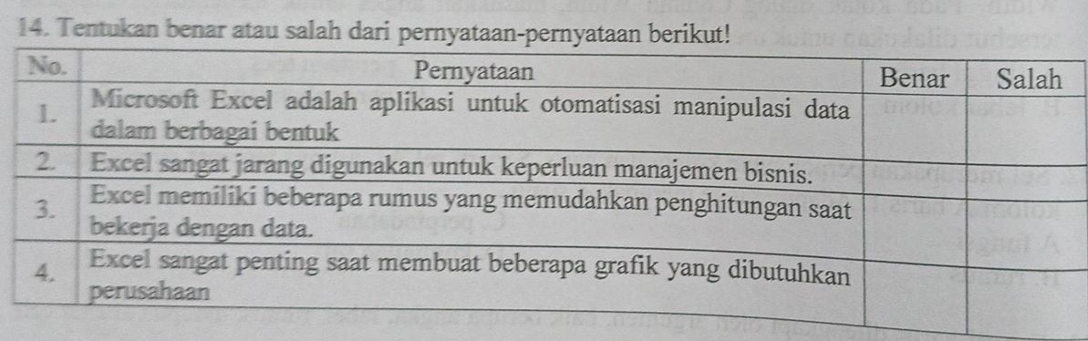 Tentukan benar atau salah dari pernyataan-pernyataan berikut!