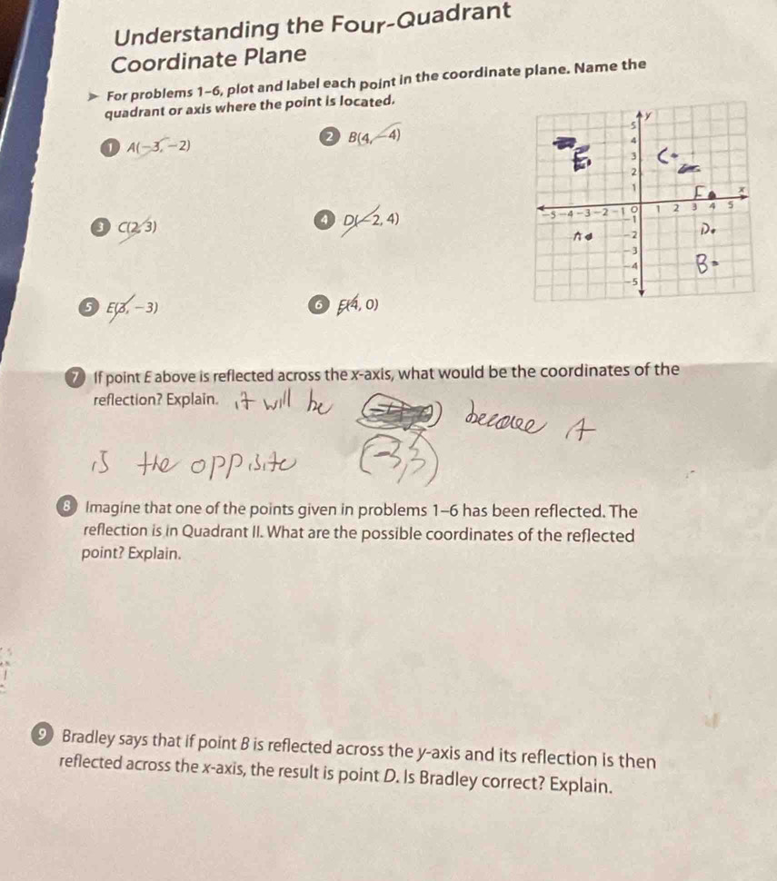 Solved: Understanding the Four-Quadrant Coordinate Plane For problems 1 ...