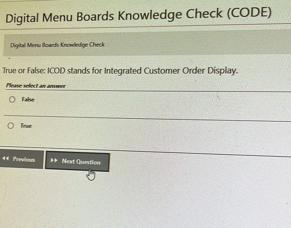 Solved: Digital Menu Boards Knowledge Check (CODE) Digital Menu Boards ...