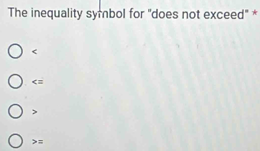 The inequality symbol for "does not exceed" *

=