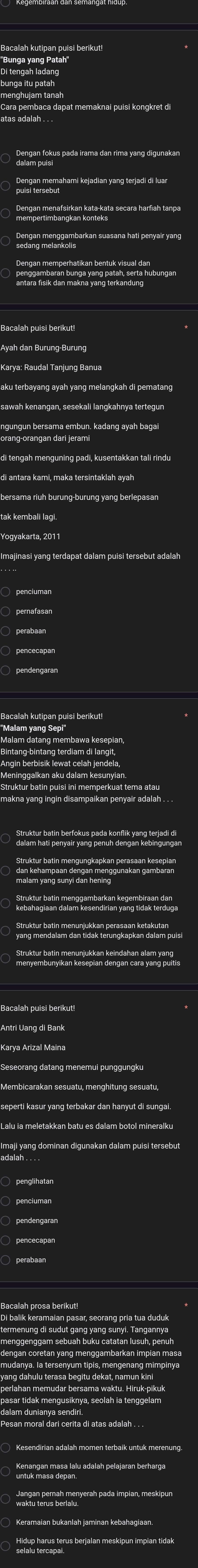 bunga itu patah 
menghujam tanaïoat memaknai puisi kongkret di 
atas adalah . . 
Dengan fokus pada irama dan rima yang digunakan 
puisi tersebuṭāhami kejadian yang terjadi di luar 
antara fisik dan mak 
sawah kenangan, sesekali langkahnya tertegur 
bersama riuh burung-burung yang berlepasan 
Yogyakarta, 2011
adai yang dominan digunakan dalam puisi tersebut 
waklu terus bermenyerah pada impian, meskipur