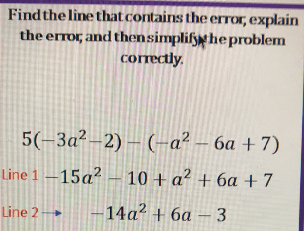 Find the line that contains the error; explain the error; and then ...