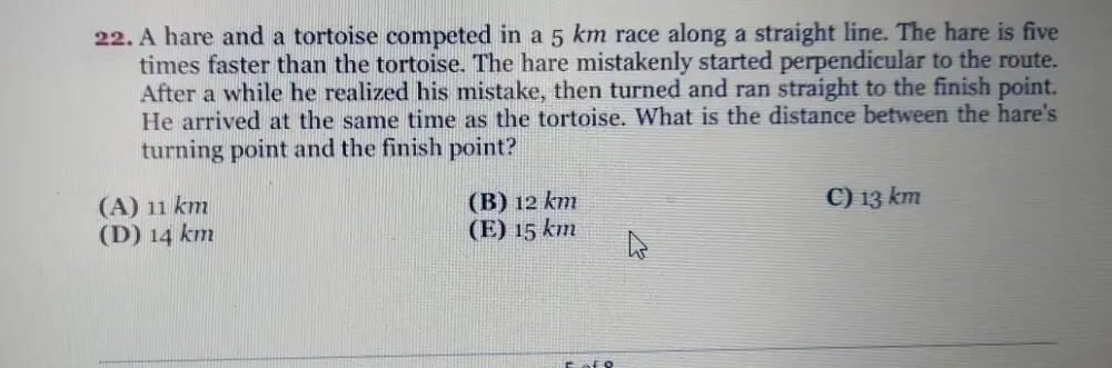 Solved: A hare and a tortoise competed in a 5 km race along a straight ...