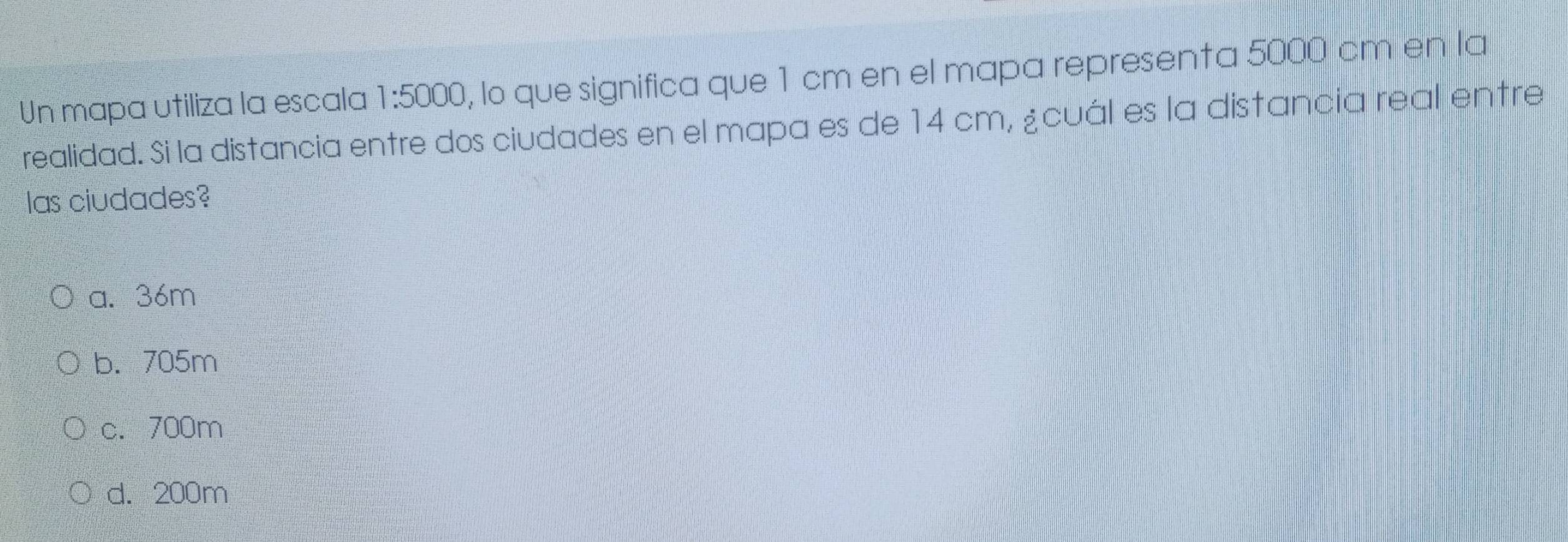 Resuelto:Un mapa utiliza la escala 1:5000 , lo que significa que 1 cm ...