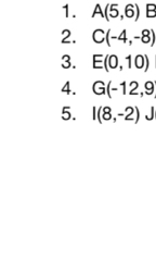 A(5,6) B
2. C(-4,-8)
3. E(0,10)
4. G(-12,9
5. I(8,-2)