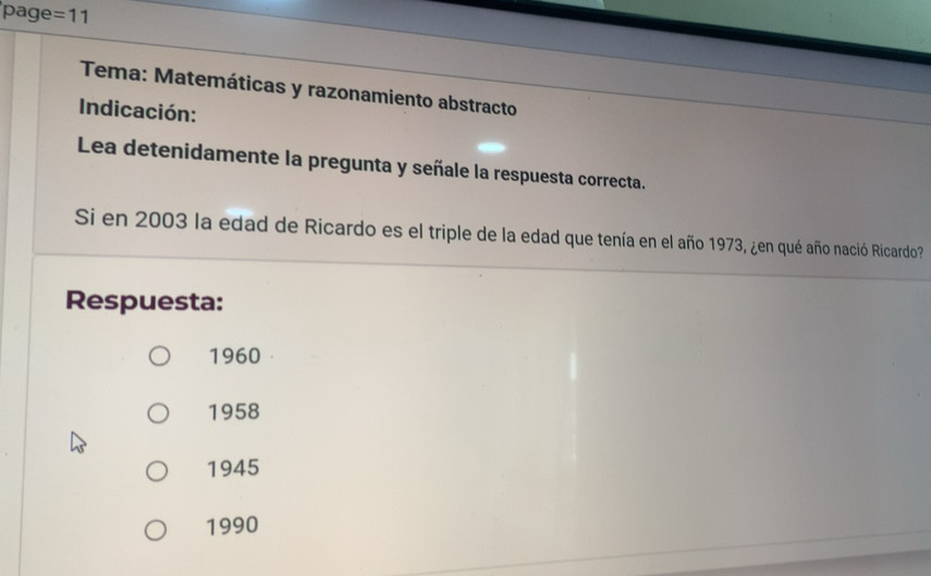 Resuelto:page =11 Tema: Matemáticas y razonamiento abstracto Indicación ...