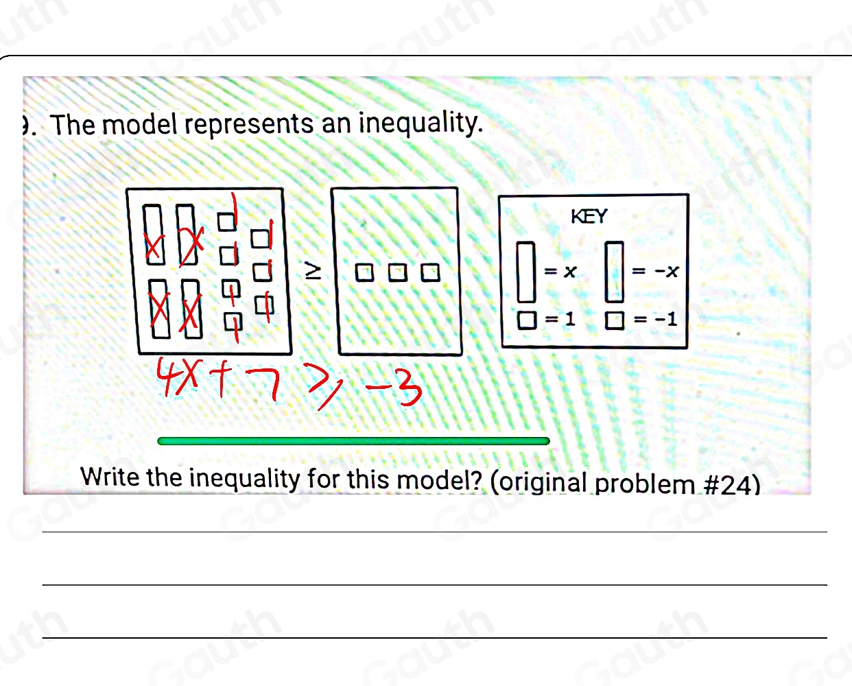 Solved: The model represents an inequality. KEY ≥ =x =-x =1 =-1 Write ...