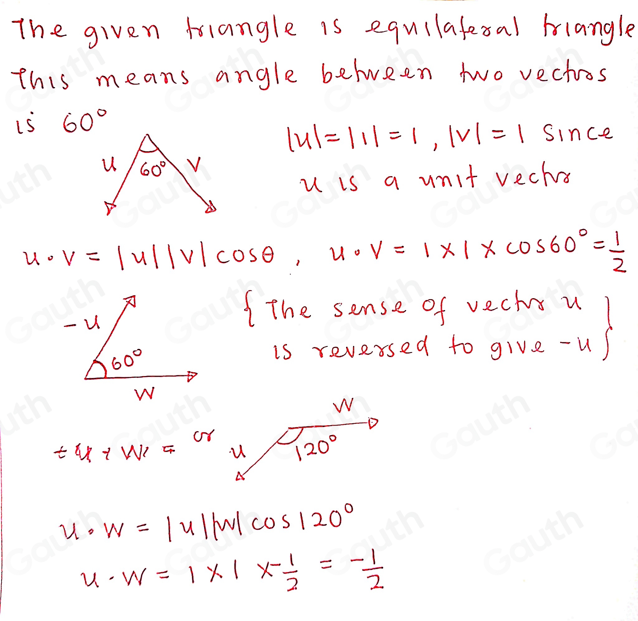 Solved: If u is a unit vector, find u · v and u · w. (Assume v and w ...