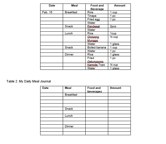 Table 2. My Daily Meal Journal