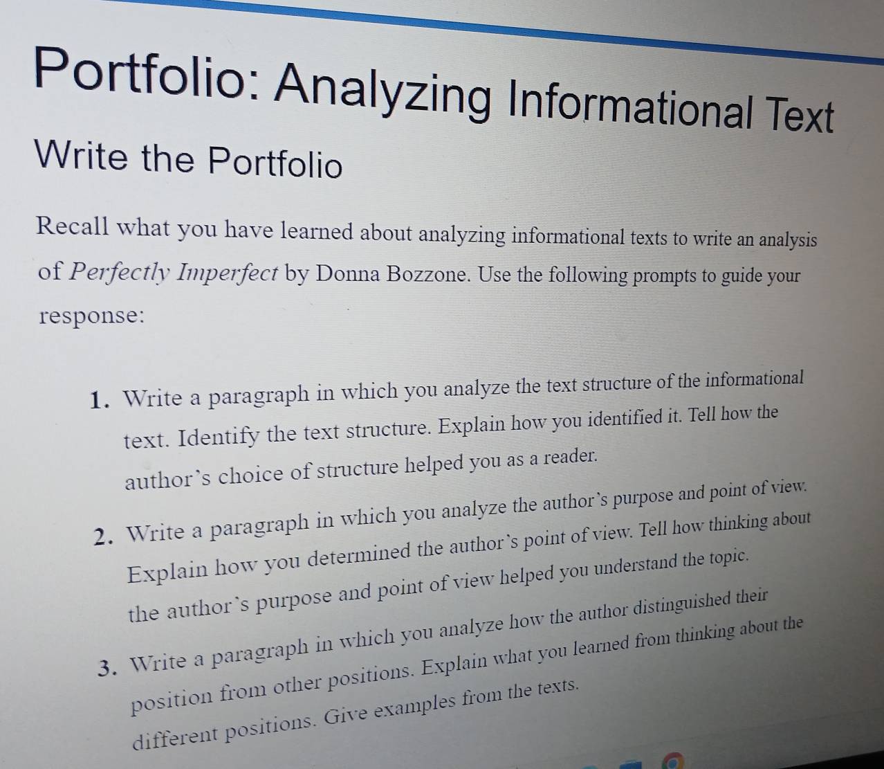 Solved: Portfolio: Analyzing Informational Text Write the Portfolio ...