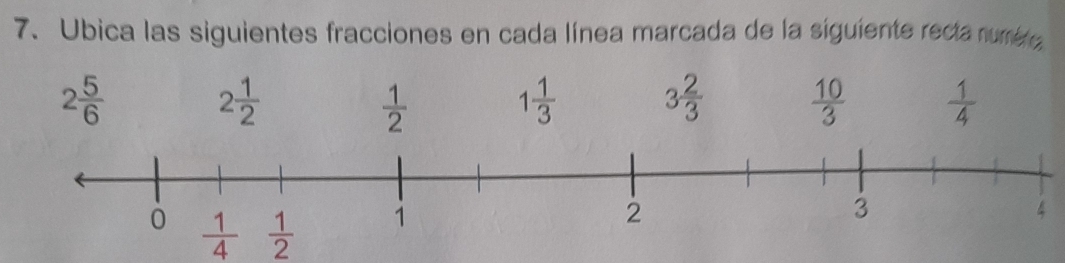 Solved: Ubica las siguientes fracciones en cada línea marcada de la ...