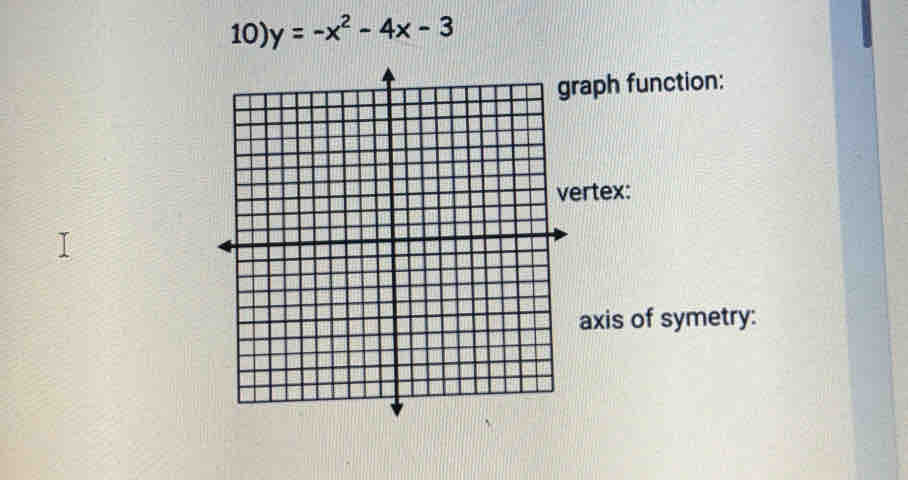 y=-x^2-4x-3
aph function: 
ertex: 
axis of symetry: