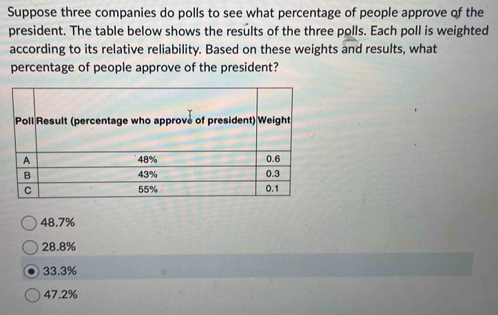 Suppose three companies do polls to see what percentage of people ...