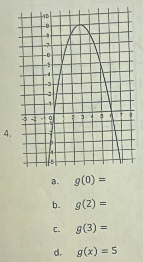 a. g(0)=
b. g(2)=
C. g(3)=
d. g(x)=5