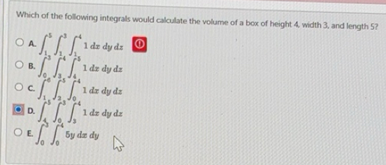 Solved: Which of the following integrals would calculate the volume of ...