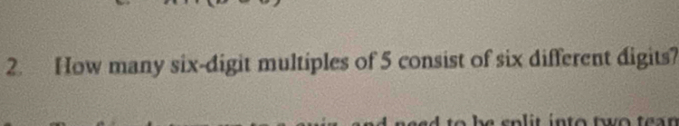 How many six-digit multiples of 5 consist of six different digits?