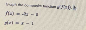 Graph the composite function g(f(x)).
f(x)=-2x-5
g(x)=x-1