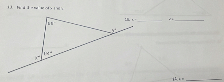 Find the value of x and y.
y= _
14. x= _