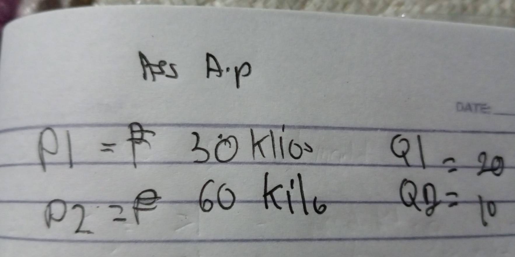 Aes A. p 
_
P1=130klioo
Q1=20
P2=60
1 
to
Q2=10