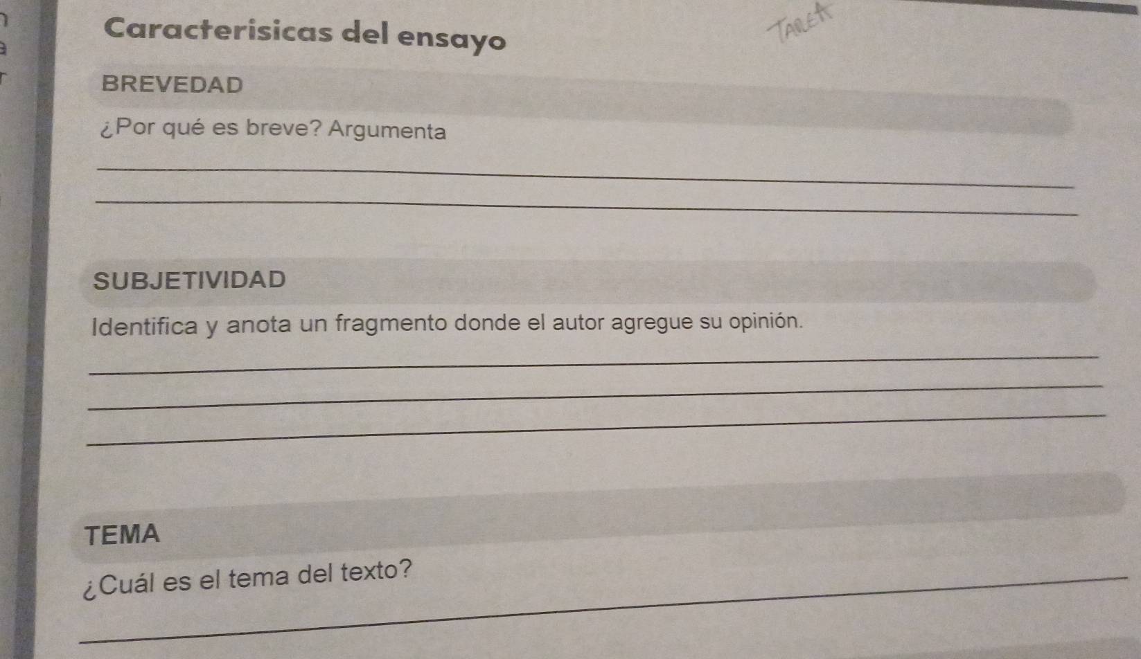 Caracterisicas del ensayo