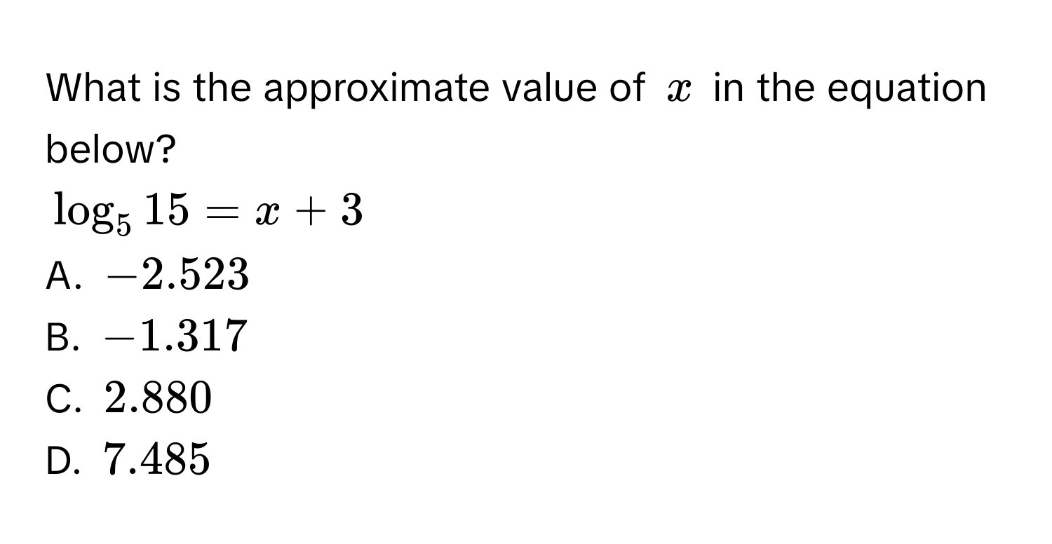 Solved: What is the approximate value of $x$ in the equation below ...