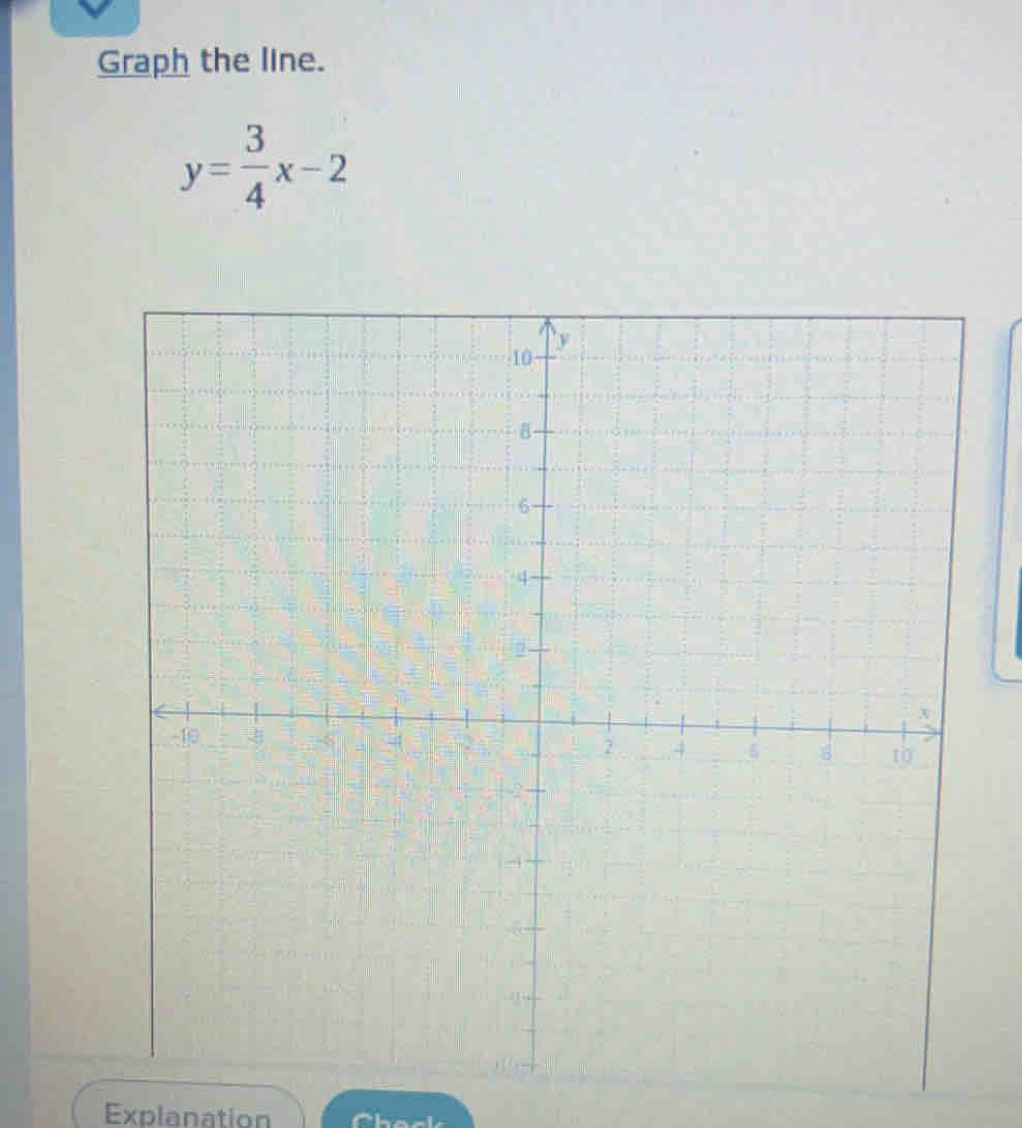 Graph the line.
y= 3/4 x-2
Explanation