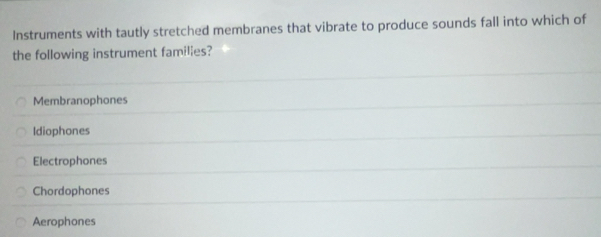 Solved: Instruments with tautly stretched membranes that vibrate to ...