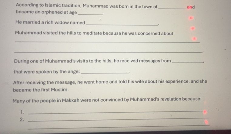 Solved: According to Islamic tradition, Muhammad was born in the town ...