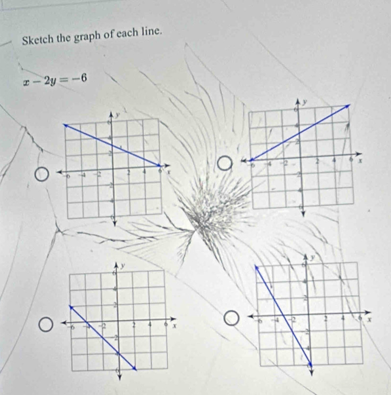 Sketch the graph of each line.
x-2y=-6