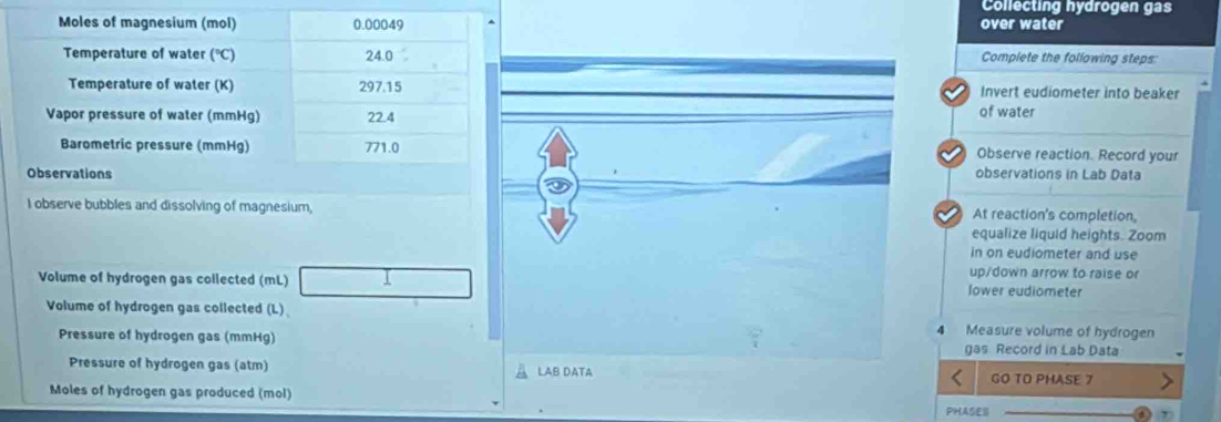Solved: Collecting hydrogen gas over water Complete the following steps ...