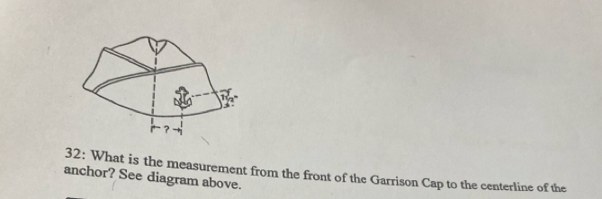 32: What is the measurement from the front of the Garrison Cap to the centerline of the 
anchor? See diagram above.