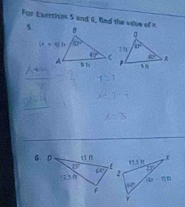 For Exercises 5 and 6, find the value of x
s.