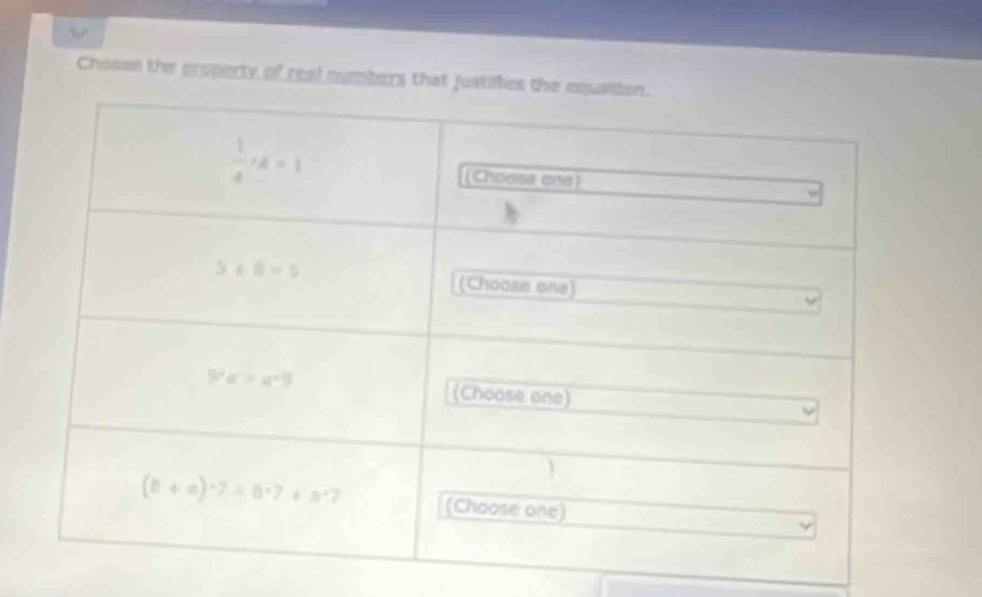 Chooss the property of real numbers that justites t