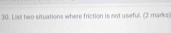 Solved: List two situations where friction is not useful. (2 marks ...