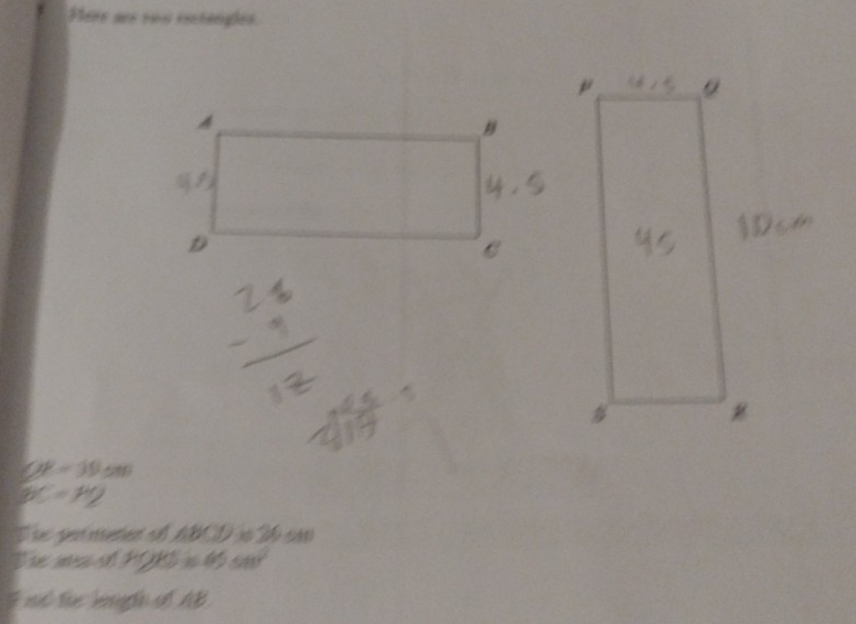 Fere ae sw0 eetengões
CF=30cm
BC=HQ
The permeten of ABD io 26 e f
T m (3° POUSis65m^2 
F id the lesign of AB