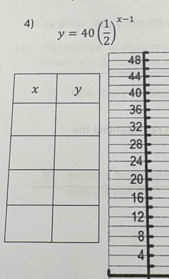 y=40( 1/2 )^x-1