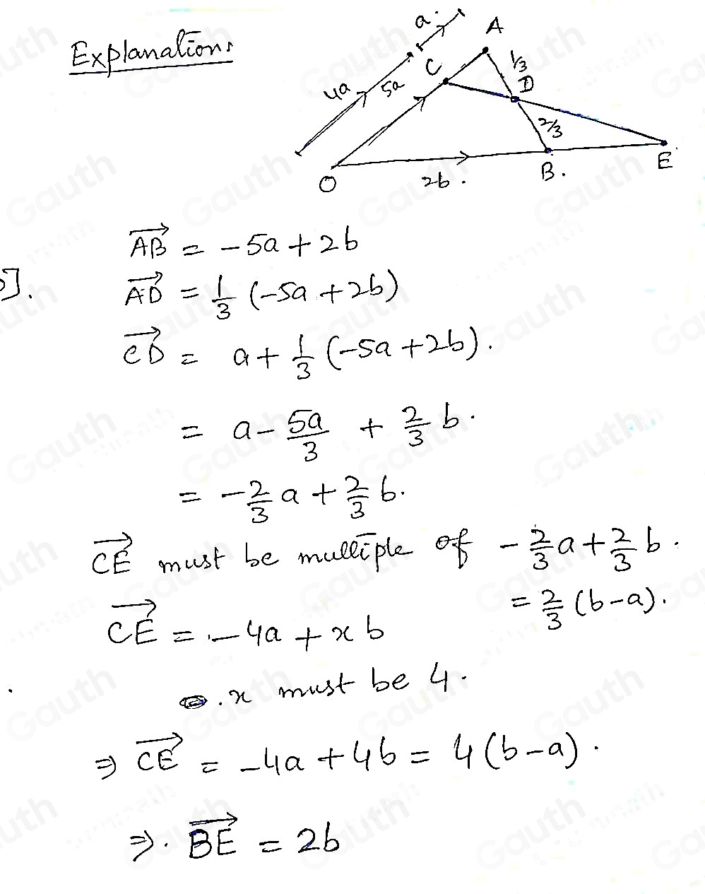Solved: vector OA=5a vector OB=2b C is the point on OA such that OC:CA ...