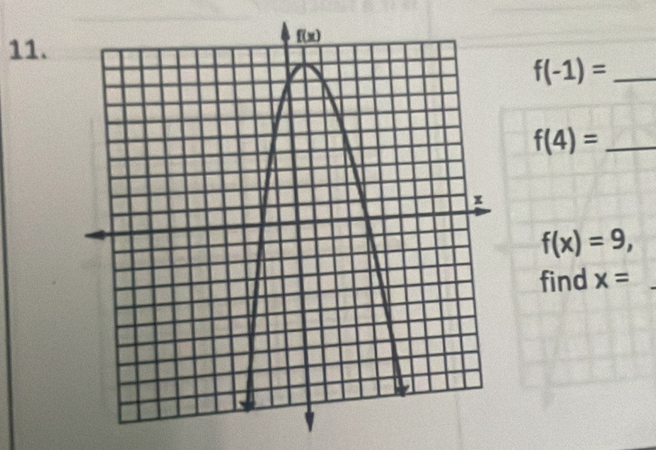 f(-1)=
_ f(4)=
f(x)=9,
find x=