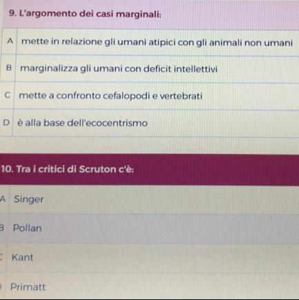 Risolto:L'argomento dei casi marginali: A mette in relazione gli umani ...