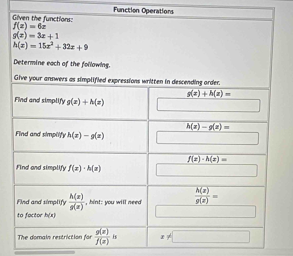 Function Operations