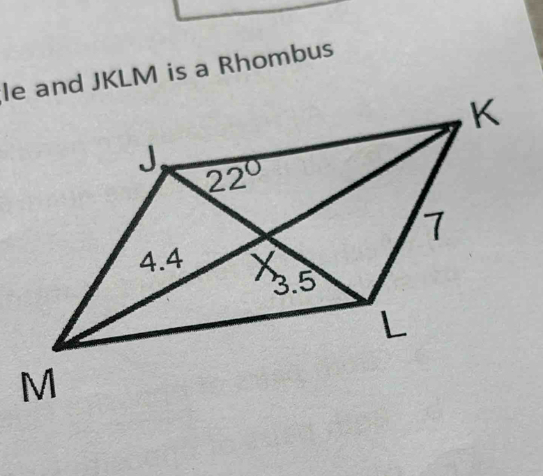 le and JKLM is a Rhombus