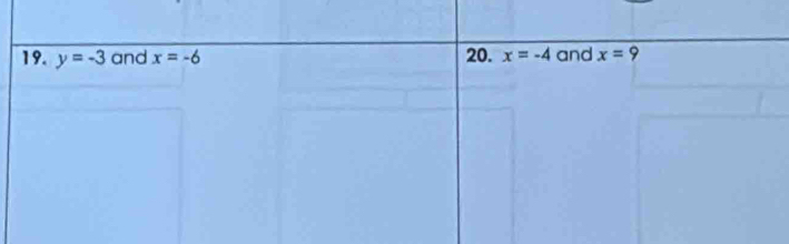 y=-3 and x=-6 20. x=-4 and x=9