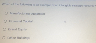 Gelöst:Which of the following is an example of an intangible strategic ...