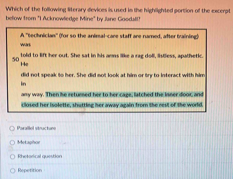 Solved: Which of the following literary devices is used in the ...