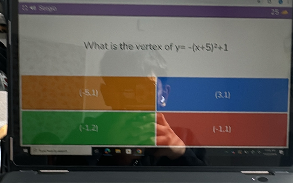 Sórgío
25
What is the vertex of y=-(x+5)^2+1