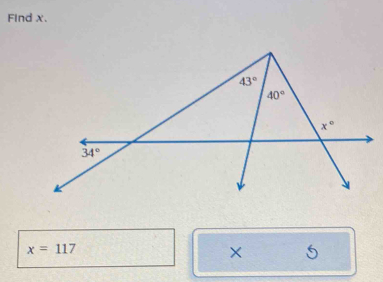 Find x.
x=117
× 5