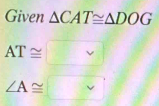 Given △ CAT≌ △ DOG
AT≌ □
∠ A≌ □°