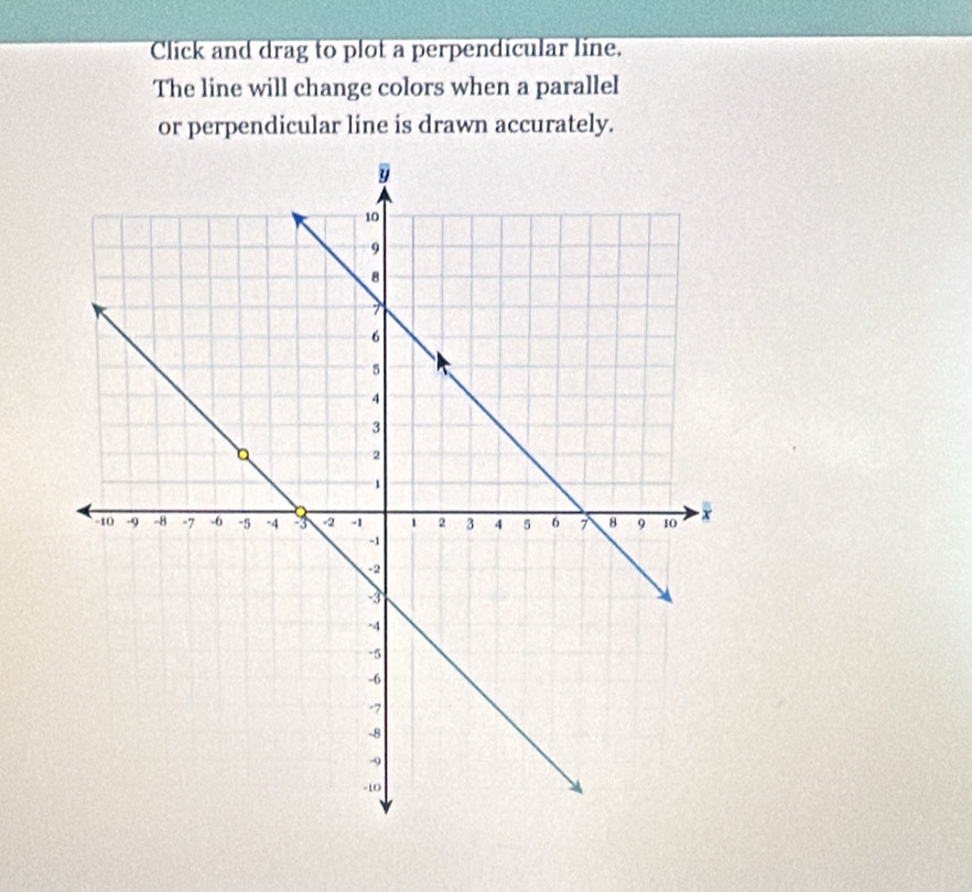 Click and drag to plot a perpendicular line. 
The line will change colors when a parallel 
or perpendicular line is drawn accurately.