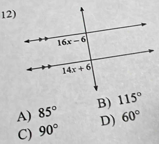 B) 115°
A) 85° 60°
D)
C) 90°