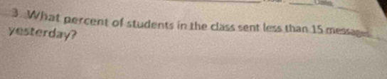 What percent of students in the class sent less than 15 messages 
yesterday?